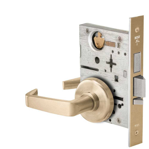 BEST 45HW0LEU15H606 Fail Secure 24V With Deadbolt No Key Override Electrified Mortise Lock 15 Lever H Rose Satin Brass 45HW0LEU15H606