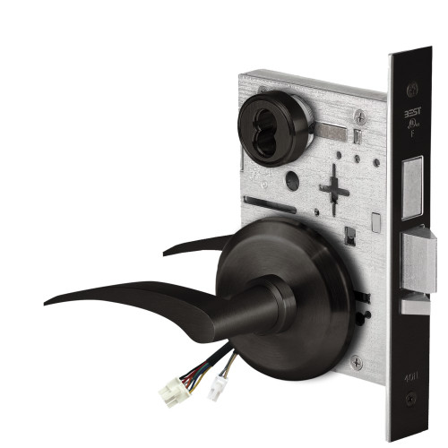 BEST 45HW7TDEU17LS622 Fail Secure 24V With Deadbolt Electrified Mortise Lock 17 Lever S Rose Left Hand Flat Black