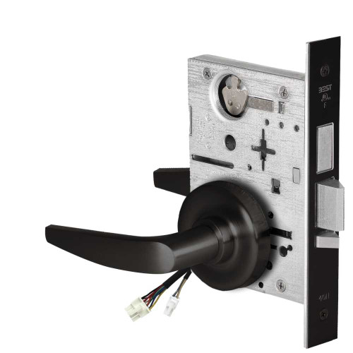 BEST 45HW0LEU16R622 Fail Secure 24V With Deadbolt No Key Override Electrified Mortise Lock 16 Lever R Rose Flat Black 45HW0LEU16R622