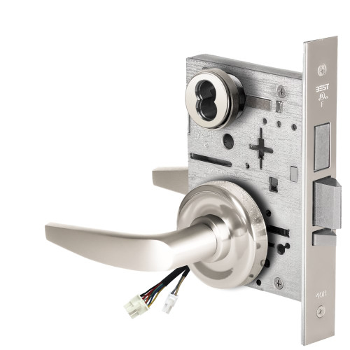 BEST 45HW7TDEL16R625RQE12V Fail Safe 12V With Deadbolt Electrified Mortise Lock 16 Lever R Rose Request to Exit Bright Chrome