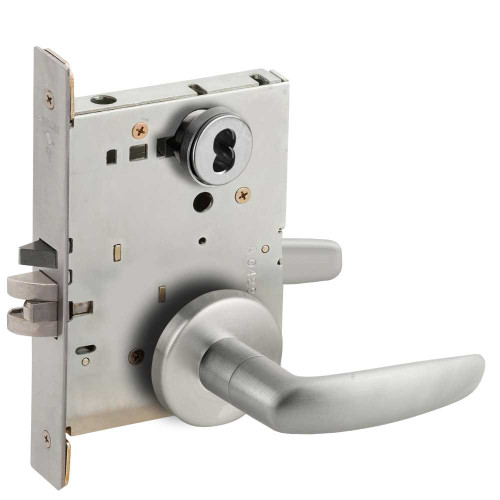 Schlage L9080J 07B 626 Grade 1 Storeroom Mortise Lock Schlage FSIC Less Core 07 Lever B Rose Satin Chrome Finish Field Reversible L9080J 07B 626