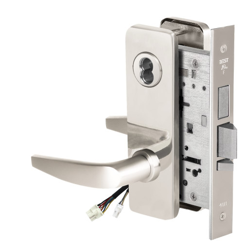 BEST 45HW7TWEL16J629RQE Fail Safe 24V Double Cylinder With Deadbolt Electrified Mortise Lock 16 Lever J Escutcheon Request to Exit Bright Stainless Steel