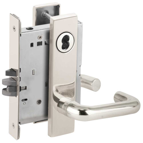 Schlage L9071B 03L 625 Grade 1 Classroom Security Mortise Lock SFIC Prep Less Core 03 Lever L Escutcheon Bright Chrome Finish Field Reversible L9071B 03L 625