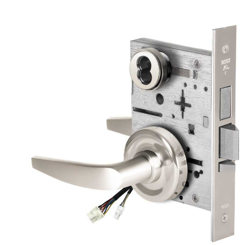 BEST 45HW7TWEL16R625RQE Fail Safe 24V Double Cylinder With Deadbolt Electrified Mortise Lock 16 Lever R Rose Request to Exit Bright Chrome 45HW7TWEL16R625RQE