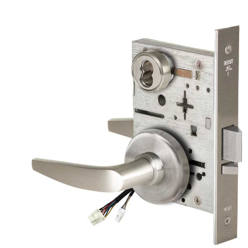 BEST 45HW7WEL16H619RQE12V Fail Safe 12V Double Cylinder Electrified Mortise Lock 16 Lever H Rose Request to Exit Satin Nickel 45HW7WEL16H619RQE12V