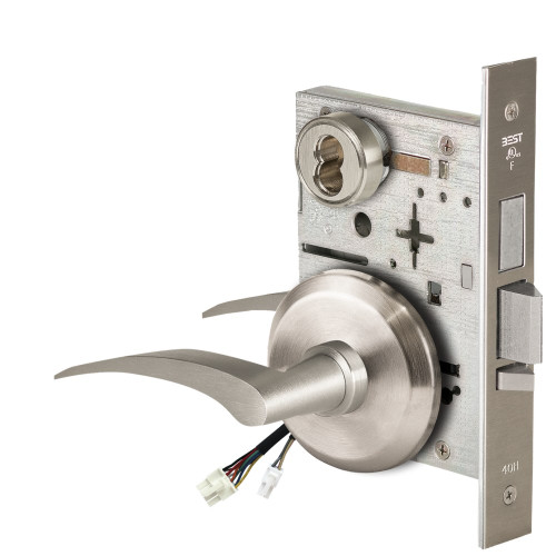 BEST 45HW7TDEU17RS619RQE12V Fail Secure 12V With Deadbolt Electrified Mortise Lock 17 Lever S Rose Right Hand Request to Exit Satin Nickel