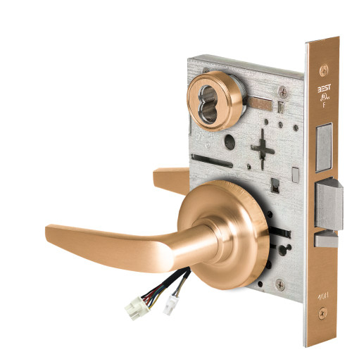 BEST 45HW7TWEU16R61212V Fail Secure 12V Double Cylinder with Deadbolt Electrified Mortise Lock 16 Lever R Rose Satin Bronze