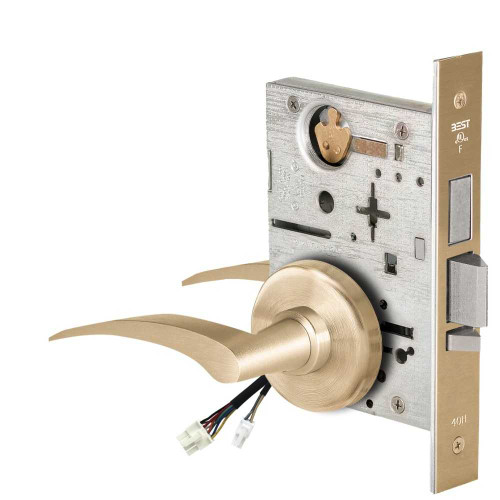 BEST 45HW0LEL17LH606RQE12V Fail Safe 12V With Deadbolt No Key Override Electrified Mortise Lock 17 Lever H Rose Left Hand Request to Exit Satin Brass 45HW0LEL17LH606RQE12V