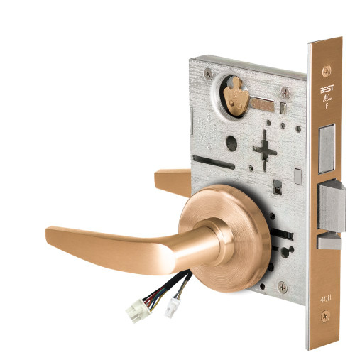 BEST 45HW0LEL16H612RQE Fail Safe 24V With Deadbolt No Key Override Electrified Mortise Lock 16 Lever H Rose Request to Exit Satin Bronze