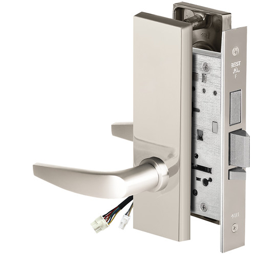 BEST 45HW0LEL16M625RQE12V Fail Safe 12V With Deadbolt No Key Override Electrified Mortise Lock 16 Lever M Escutcheon Request to Exit Bright Chrome