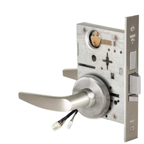 BEST 45HW0LEL16H619 Fail Safe 24V With Deadbolt No Key Override Electrified Mortise Lock 16 Lever H Rose Satin Nickel 45HW0LEL16H619