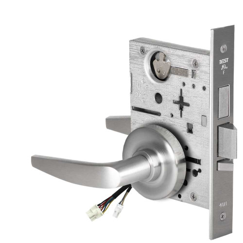 BEST 45HW0LEL16R626AM12V Fail Safe 12V With Deadbolt No Key Override Electrified Mortise Lock 16 Lever R Rose Satin Chrome Antimicrobial 45HW0LEL16R626AM12V