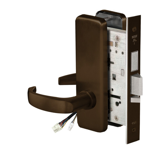 BEST 45HW0LEL14J61112V Fail Safe 12V With Deadbolt No Key Override Electrified Mortise Lock 14 Lever J Escutcheon Bright Bronze