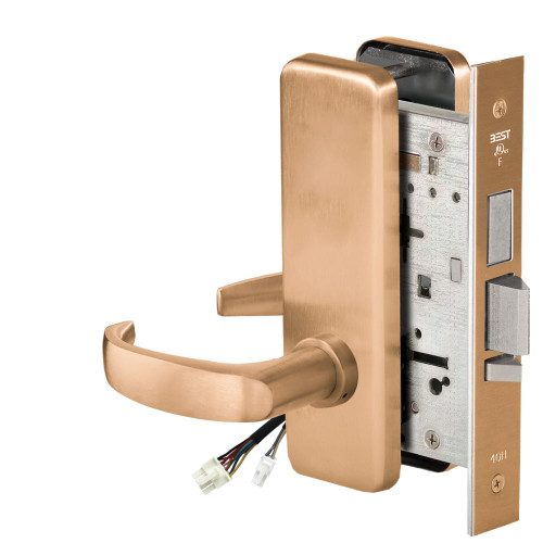 BEST 45HW0LEL14J612RQE Fail Safe 24V With Deadbolt No Key Override Electrified Mortise Lock 14 Lever J Escutcheon Request to Exit Satin Bronze