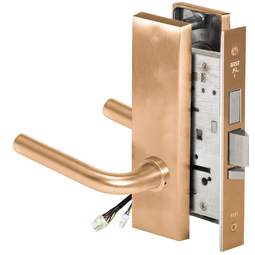BEST 45HW0LEL12M612 Fail Safe 24V With Deadbolt No Key Override Electrified Mortise Lock 12 Lever M Escutcheon Satin Bronze