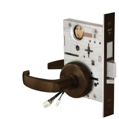 BEST 45HW0LEL14H61112V Fail Safe 12V With Deadbolt No Key Override Electrified Mortise Lock 14 Lever H Rose Bright Bronze 45HW0LEL14H61112V