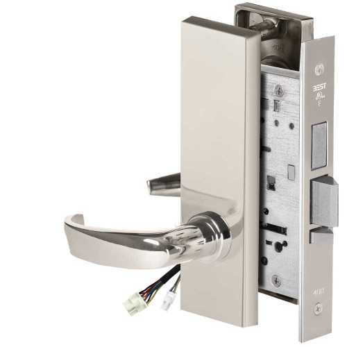 BEST 45HW0LEL14M625RQE12V Fail Safe 12V With Deadbolt No Key Override Electrified Mortise Lock 14 Lever M Escutcheon Request to Exit Bright Chrome 45HW0LEL14M625RQE12V