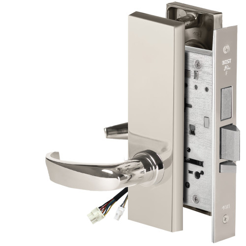 BEST 45HW0LEL14M625RQE Fail Safe 24V With Deadbolt No Key Override Electrified Mortise Lock 14 Lever M Escutcheon Request to Exit Bright Chrome
