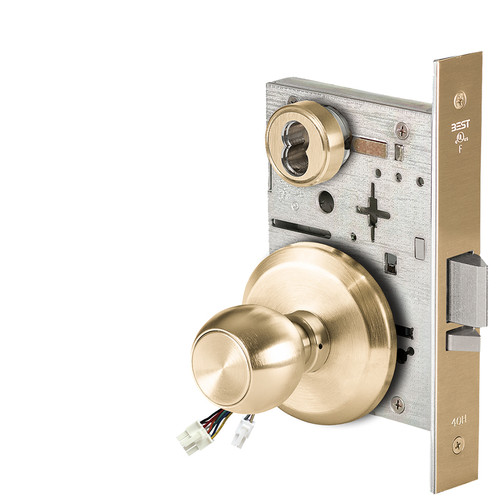 BEST 45HW7WEL4S606RQE12V Fail Safe 12V Double Cylinder Electrified Mortise Lock 4 Knob S Rose Request to Exit Satin Brass