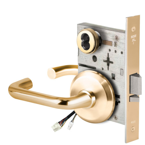 BEST 45HW7WEL3S605 Fail Safe 24V Double Cylinder Electrified Mortise Lock 3 Lever S Rose Bright Brass