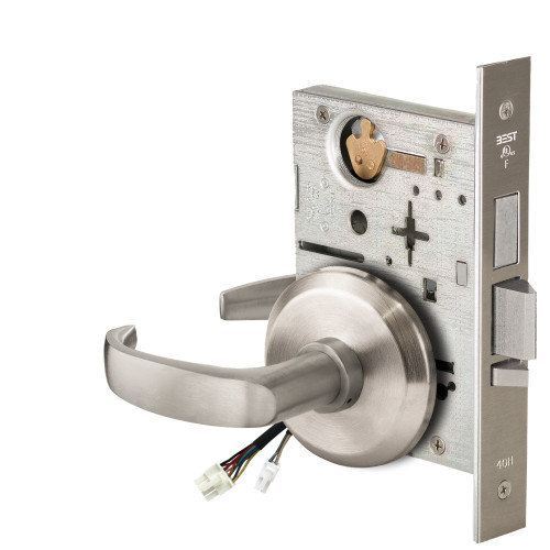 BEST 45HW0LEL14S619 Fail Safe 24V With Deadbolt No Key Override Electrified Mortise Lock 14 Lever S Rose Satin Nickel