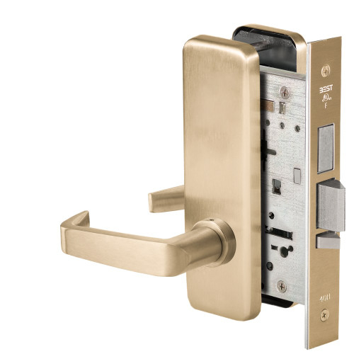 BEST 45HW0LEL15J606RQE12V Fail Safe 12V With Deadbolt No Key Override Electrified Mortise Lock 15 Lever J Escutcheon Request to Exit Satin Brass