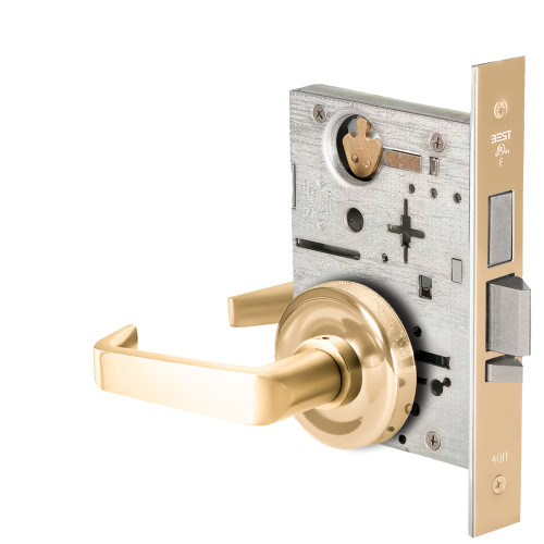 BEST 45HW0LEL15R605RQE12V Fail Safe 12V With Deadbolt No Key Override Electrified Mortise Lock 15 Lever R Rose Request to Exit Bright Brass