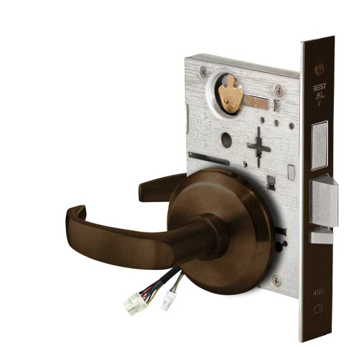 BEST 45HW0LEL14S611 Fail Safe 24V With Deadbolt No Key Override Electrified Mortise Lock 14 Lever S Rose Bright Bronze 45HW0LEL14S611