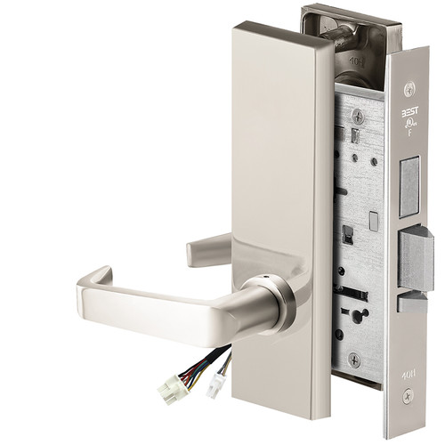 BEST 45HW0LEL15M625RQE12V Fail Safe 12V With Deadbolt No Key Override Electrified Mortise Lock 15 Lever M Escutcheon Request to Exit Bright Chrome