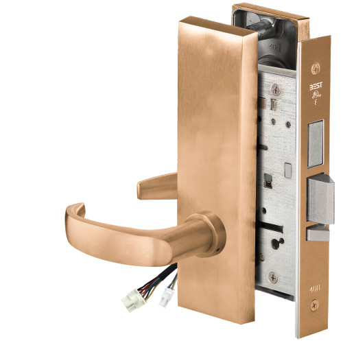 BEST 45HW0LEL14M612RQE Fail Safe 24V With Deadbolt No Key Override Electrified Mortise Lock 14 Lever M Escutcheon Request to Exit Satin Bronze