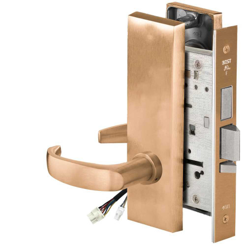 BEST 45HW0LEL14M612RQE12V Fail Safe 12V With Deadbolt No Key Override Electrified Mortise Lock 14 Lever M Escutcheon Request to Exit Satin Bronze 45HW0LEL14M612RQE12V