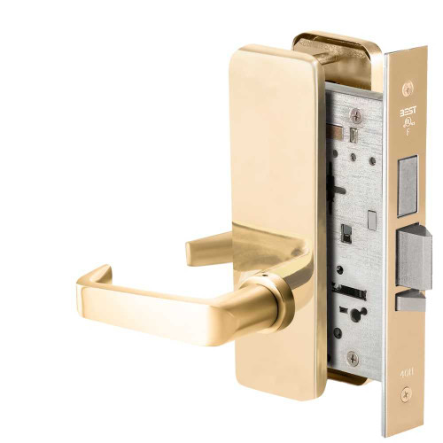 BEST 45HW0LEU15J60512V Fail Secure 12V With Deadbolt No Key Override Electrified Mortise Lock 15 Lever J Escutcheon Bright Brass 45HW0LEU15J60512V