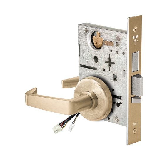 BEST 45HW0LEL15H606RQE12V Fail Safe 12V With Deadbolt No Key Override Electrified Mortise Lock 15 Lever H Rose Request to Exit Satin Brass