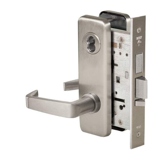 BEST 45HW7TWEL15J619RQE Fail Safe 24V Double Cylinder With Deadbolt Electrified Mortise Lock 15 Lever J Escutcheon Request to Exit Satin Nickel