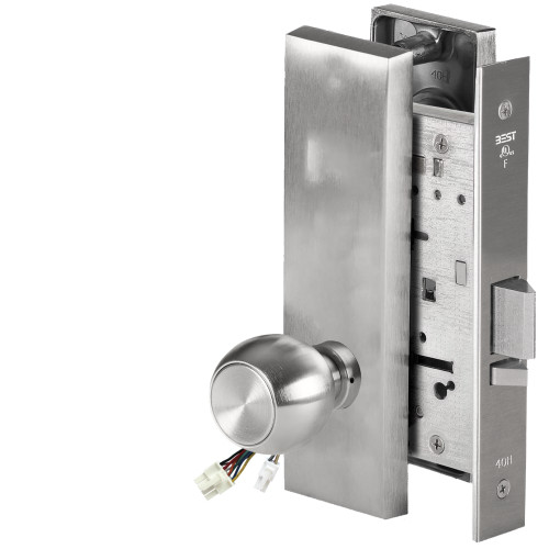 BEST 45HW0NXEU4M626AMRQE Fail Secure 24V No Key Override Electrified Mortise Lock 4 Knob M Escutcheon Request to Exit Satin Chrome Antimicrobial