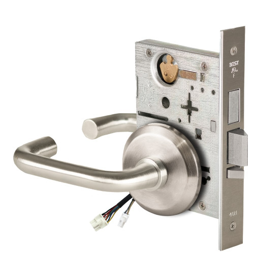 BEST 45HW0LEL3S619RQE Fail Safe 24V With Deadbolt No Key Override Electrified Mortise Lock 3 Lever S Rose Request to Exit Satin Nickel
