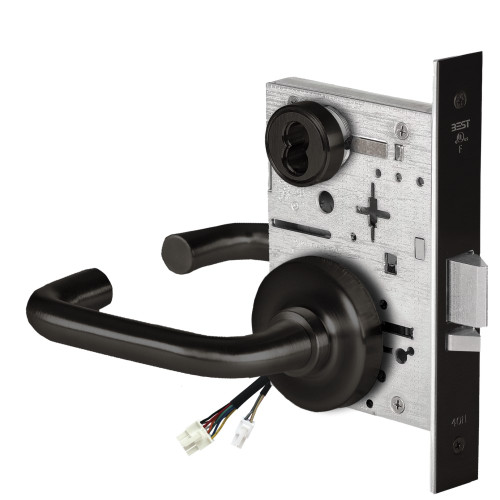 BEST 45HW7DEU3R622 Fail Secure 24V Electrified Mortise Lock 3 Lever R Rose Flat Black