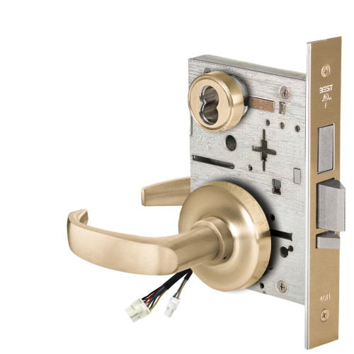 BEST 45HW7TWEL14R606 Fail Safe 24V Double Cylinder With Deadbolt Electrified Mortise Lock 14 Lever R Rose Satin Brass