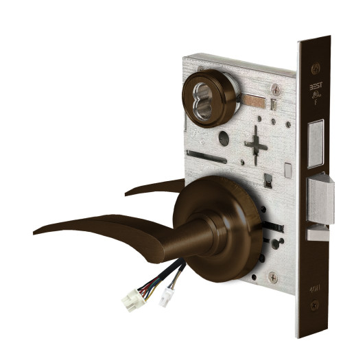 BEST 45HW7TDEU17LR611 Fail Secure 24V With Deadbolt Electrified Mortise Lock 17 Lever R Rose Left Hand Bright Bronze