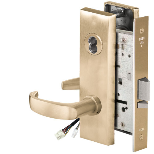 BEST 45HW7WEU14M606RQE Fail Secure 24V Double Cylinder Electrified Mortise Lock 14 Lever M Escutcheon Request to Exit Satin Brass