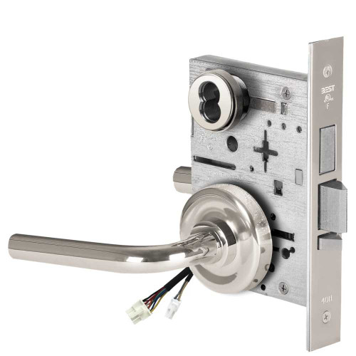BEST 45HW7TWEL12R62512V Fail Safe 12V Double Cylinder With Deadbolt Electrified Mortise Lock 12 Lever R Rose Bright Chrome 45HW7TWEL12R62512V