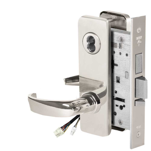 BEST 45HW7TWEL14J625 Fail Safe 24V Double Cylinder With Deadbolt Electrified Mortise Lock 14 Lever J Escutcheon Bright Chrome 45HW7TWEL14J625