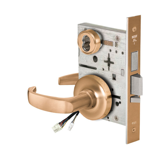 BEST 45HW7TWEL14R612RQE12V Fail Safe 12V Double Cylinder With Deadbolt Electrified Mortise Lock 14 Lever R Rose Request to Exit Satin Bronze