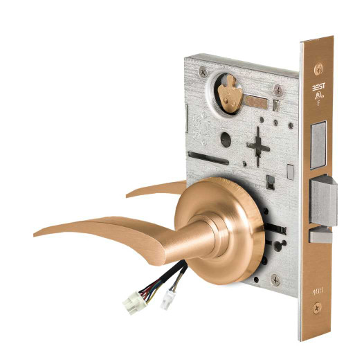 BEST 45HW0LEU17RR612RQE Fail Secure 24V With Deadbolt No Key Override Electrified Mortise Lock 17 Lever R Rose Right Hand Request to Exit Satin Bronze 45HW0LEU17RR612RQE