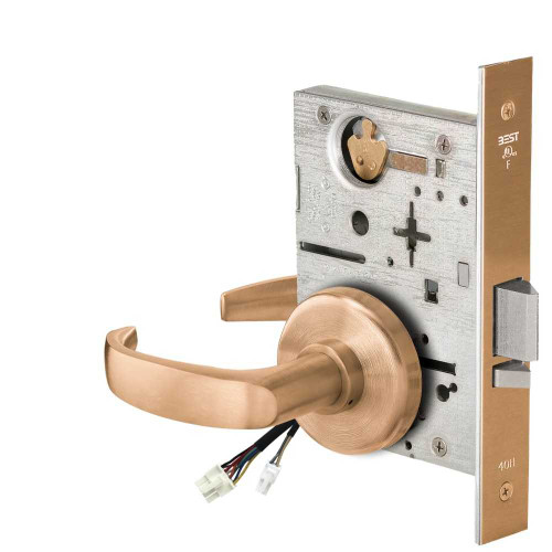 BEST 45HW0NXEL14H612RQE12V Fail Safe 12V No Key Override Electrified Mortise Lock 14 Lever H Rose Request to Exit Satin Bronze 45HW0NXEL14H612RQE12V