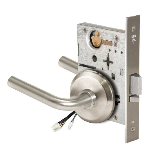 BEST 45HW0NXEL12S619RQE Fail Safe 24V No Key Override Electrified Mortise Lock 12 Lever S Rose Request to Exit Satin Nickel 45HW0NXEL12S619RQE
