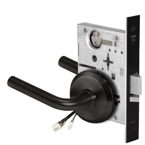 BEST 45HW0NXEL12S622RQE12V Fail Safe 12V No Key Override Electrified Mortise Lock 12 Lever S Rose Request to Exit Flat Black 45HW0NXEL12S622RQE12V