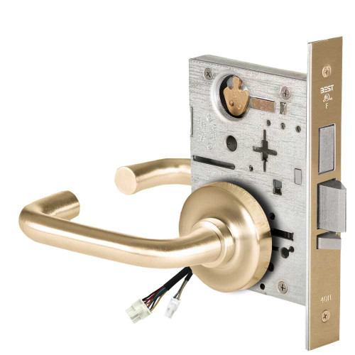 BEST 45HW0LEU3R60612V Fail Secure 12V With Deadbolt No Key Override Electrified Mortise Lock 3 Lever R Rose Satin Brass 45HW0LEU3R60612V