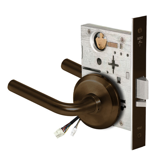BEST 45HW0NXEL12S611 Fail Safe 24V No Key Override Electrified Mortise Lock 12 Lever S Rose Bright Bronze