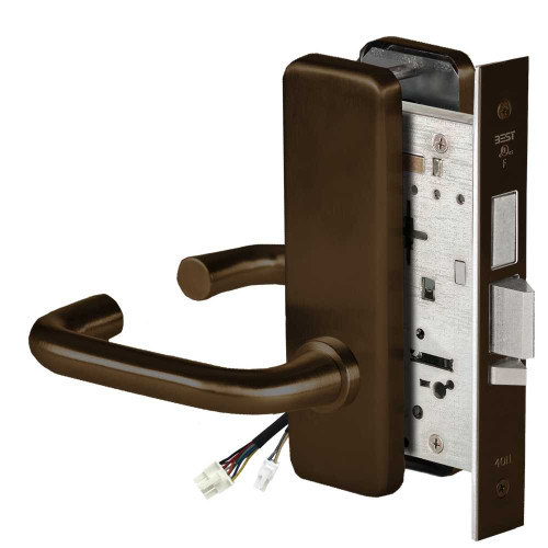BEST 45HW0LEU3J611RQE Fail Secure 24V With Deadbolt No Key Override Electrified Mortise Lock 3 Lever J Escutcheon Request to Exit Bright Bronze 45HW0LEU3J611RQE